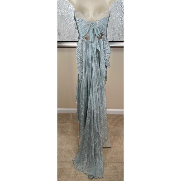 MARIA LUCIA HOHAN Jolie Strapless Lace Ruched Draped Silk Blue Maxi Dress Sz 2 - Picture 12 of 14